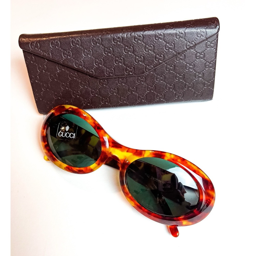 Rare! Vintage Gucci Sunglasses GG 2400 Oval Tortoise Havana Brown With Case Logo